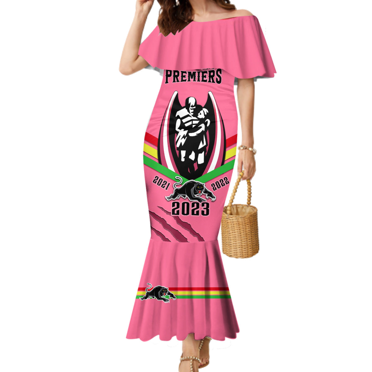 personalised-nrl-panthers-family-matching-mermaid-dress-and-hawaiian-shirt-premiers-2023-three-peat-proud-of-our-boys-pink