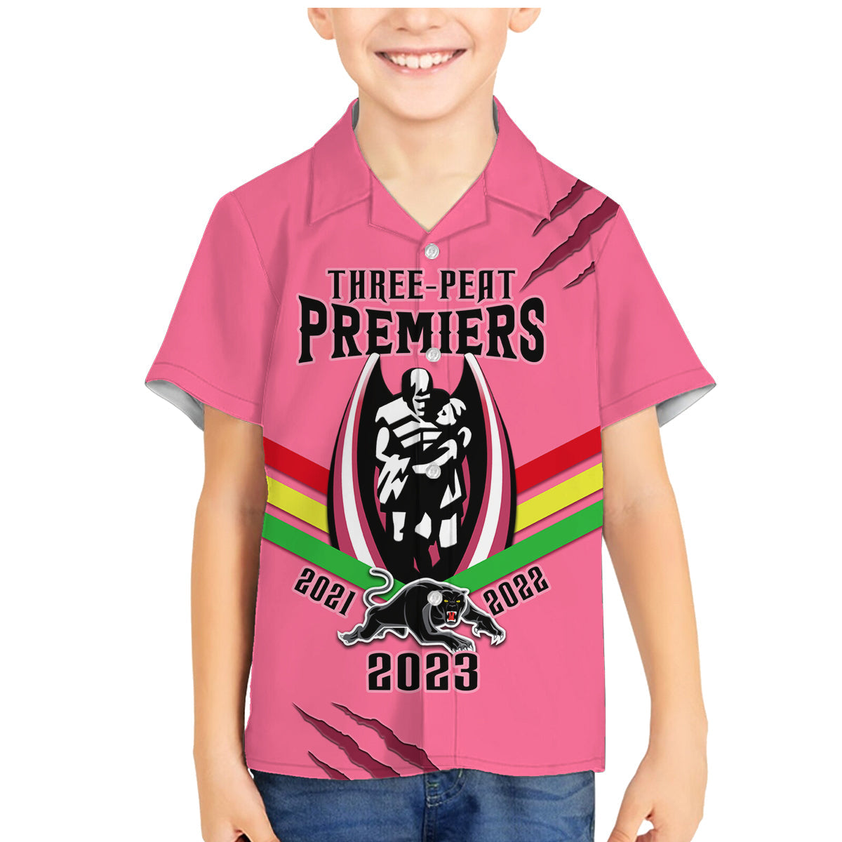 personalised-nrl-panthers-family-matching-mermaid-dress-and-hawaiian-shirt-premiers-2023-three-peat-proud-of-our-boys-pink