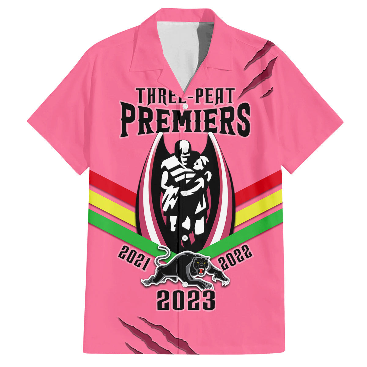 personalised-nrl-panthers-family-matching-off-shoulder-long-sleeve-dress-and-hawaiian-shirt-premiers-2023-three-peat-proud-of-our-boys-pink