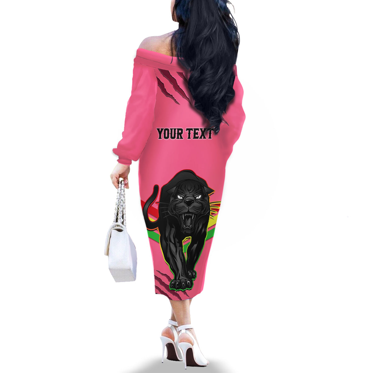 personalised-nrl-panthers-family-matching-off-shoulder-long-sleeve-dress-and-hawaiian-shirt-premiers-2023-three-peat-proud-of-our-boys-pink