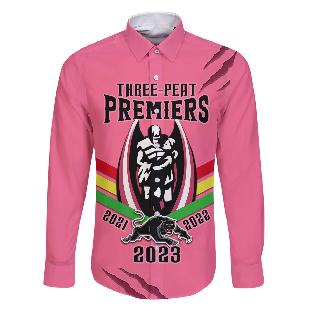 personalised-nrl-panthers-family-matching-off-shoulder-maxi-dress-and-hawaiian-shirt-premiers-2023-three-peat-proud-of-our-boys-pink