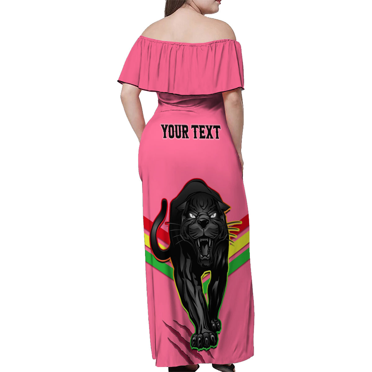 personalised-nrl-panthers-family-matching-off-shoulder-maxi-dress-and-hawaiian-shirt-premiers-2023-three-peat-proud-of-our-boys-pink