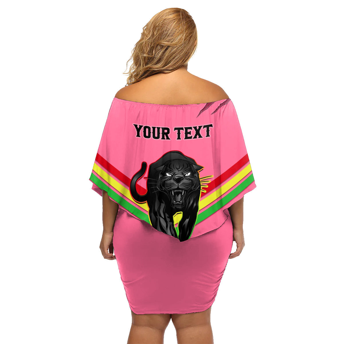 personalised-nrl-panthers-family-matching-off-shoulder-short-dress-and-hawaiian-shirt-premiers-2023-three-peat-proud-of-our-boys-pink