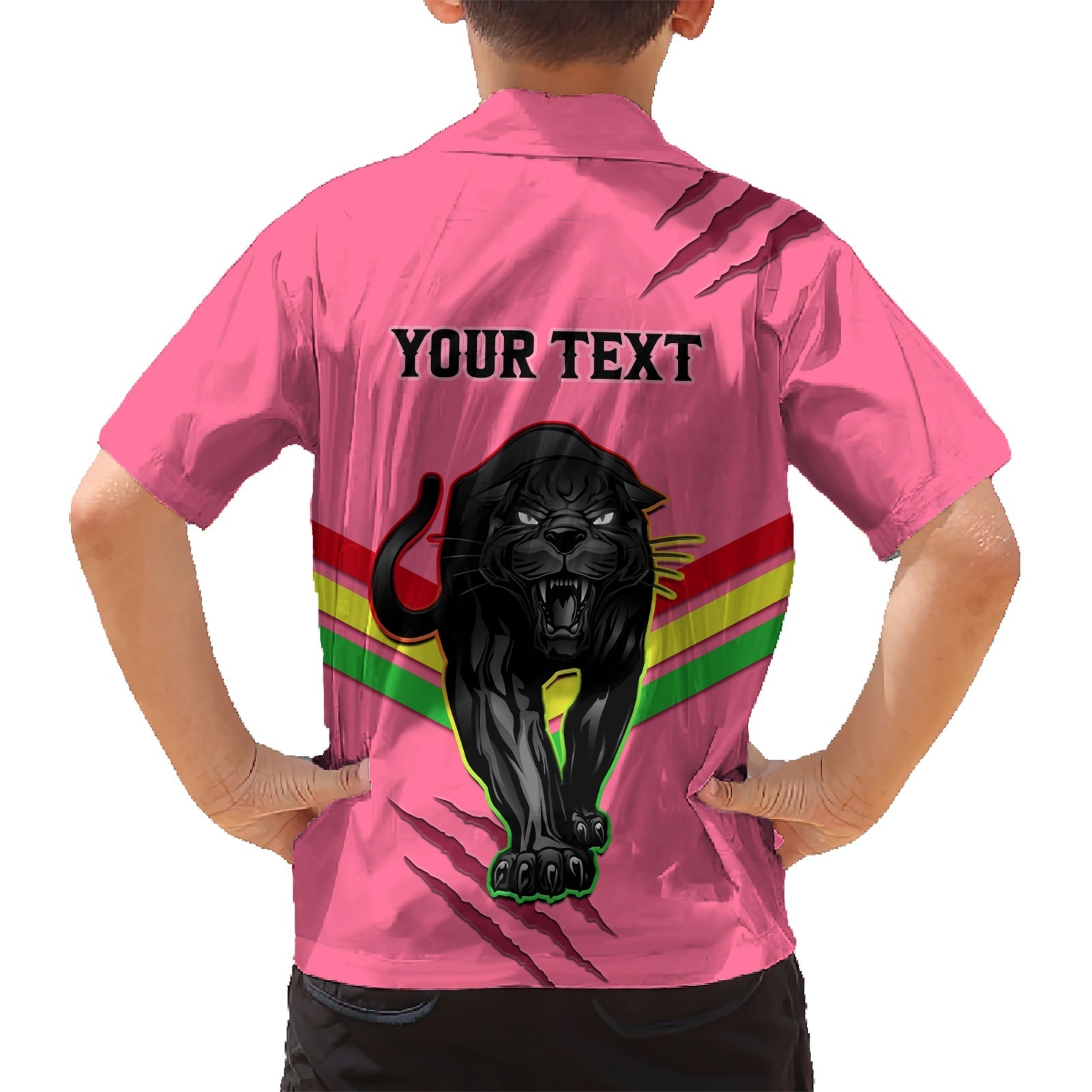 personalised-nrl-panthers-family-matching-short-sleeve-bodycon-dress-and-hawaiian-shirt-premiers-2023-three-peat-proud-of-our-boys-pink