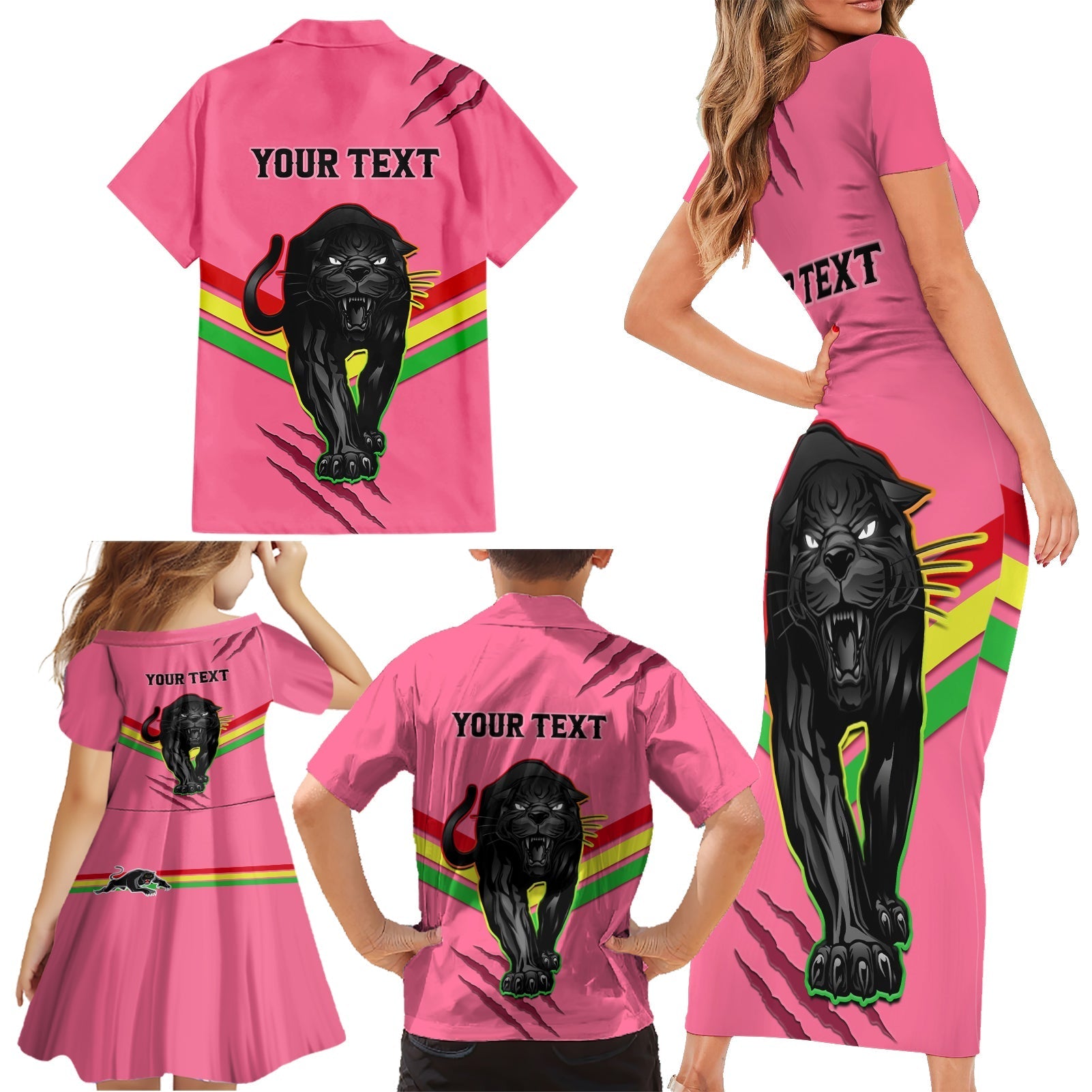 personalised-nrl-panthers-family-matching-short-sleeve-bodycon-dress-and-hawaiian-shirt-premiers-2023-three-peat-proud-of-our-boys-pink