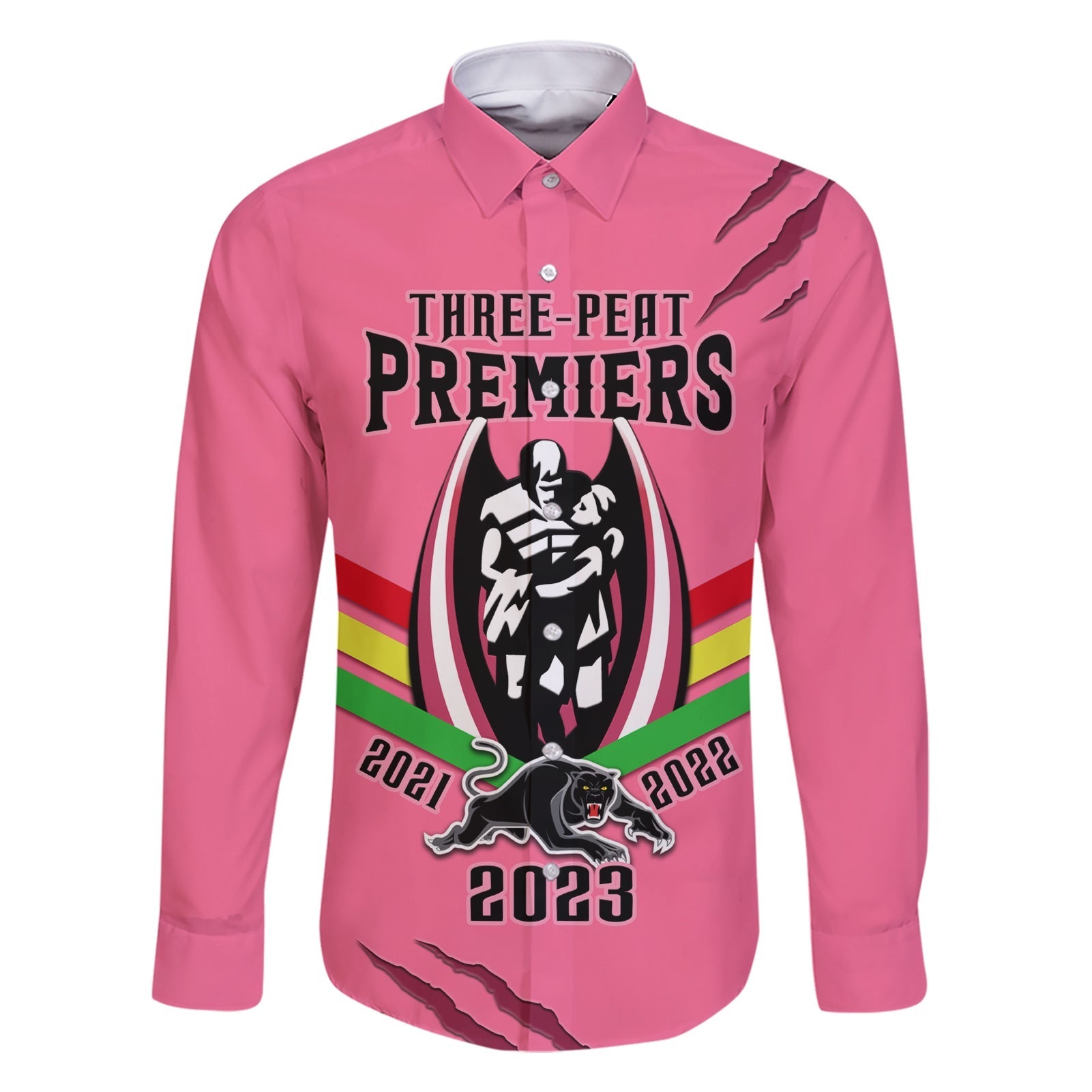 personalised-nrl-panthers-family-matching-short-sleeve-bodycon-dress-and-hawaiian-shirt-premiers-2023-three-peat-proud-of-our-boys-pink