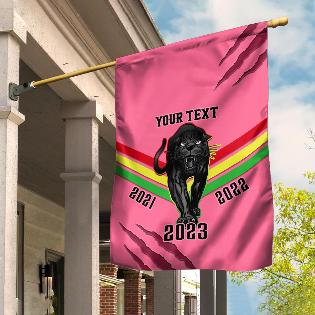 Personalised NRL Panthers Garden Flag Premiers 2023 Three Peat Proud Of Our Boys Pink - Vibe Hoodie Shop