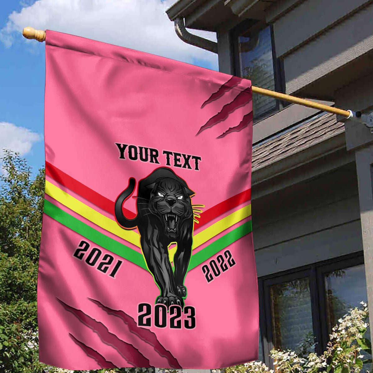 Personalised NRL Panthers Garden Flag Premiers 2023 Three Peat Proud Of Our Boys Pink - Vibe Hoodie Shop