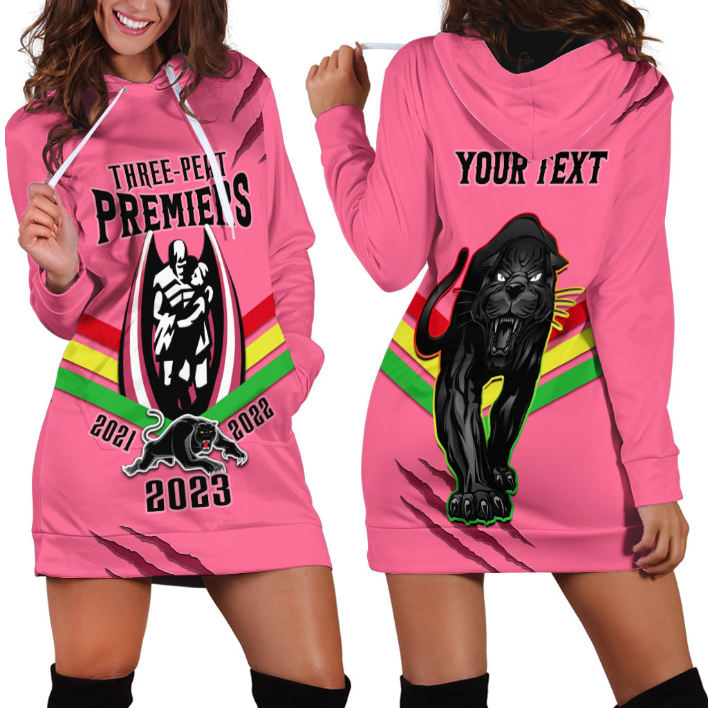 Personalised NRL Panthers Hoodie Dress Premiers 2023 Three Peat Proud Of Our Boys Pink - Vibe Hoodie Shop