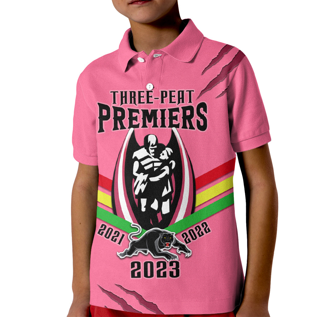 Personalised NRL Panthers Kid Polo Shirt Premiers 2023 Three Peat Proud Of Our Boys Pink - Vibe Hoodie Shop
