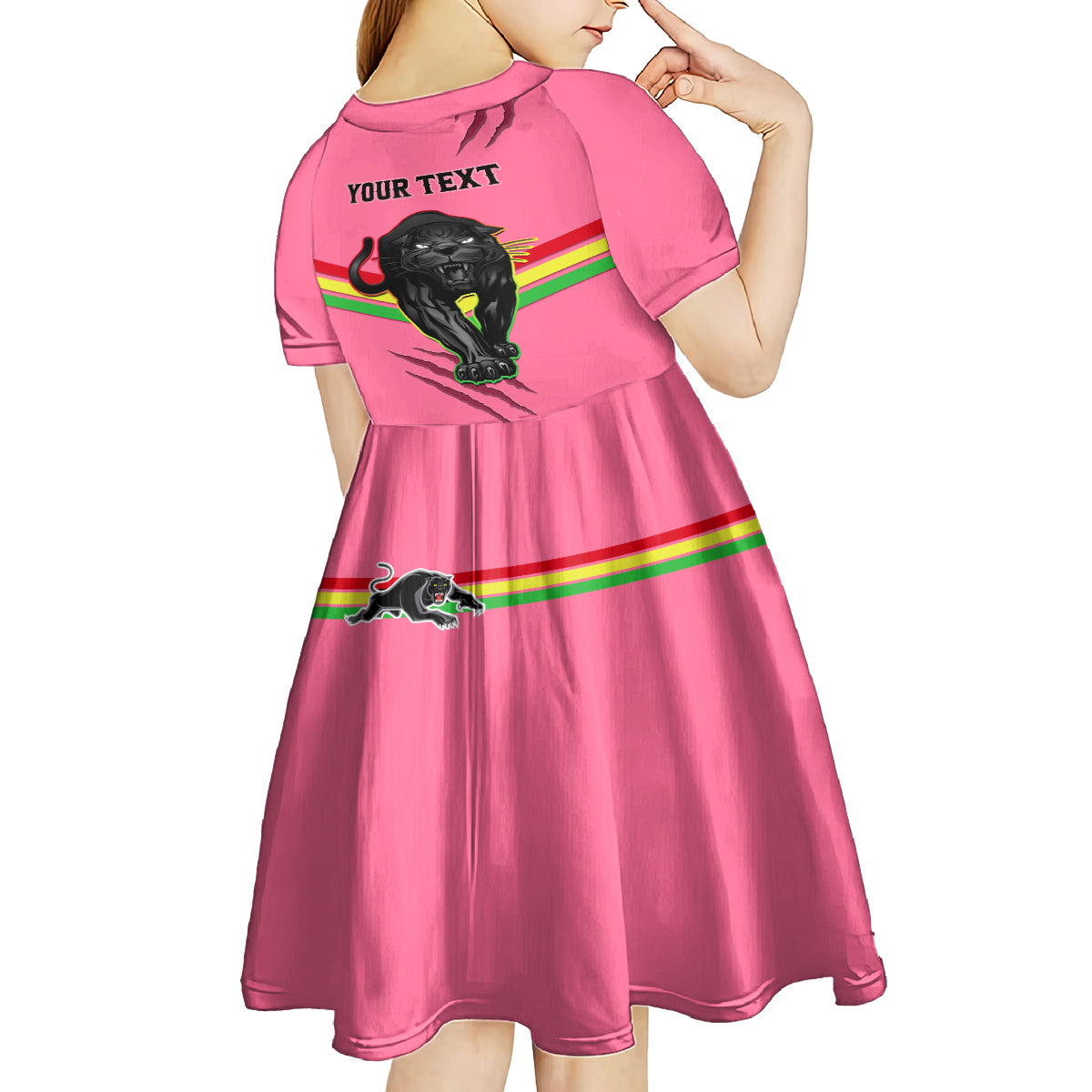 Personalised NRL Panthers Kid Short Sleeve Dress Premiers 2023 Three Peat Proud Of Our Boys Pink - Vibe Hoodie Shop