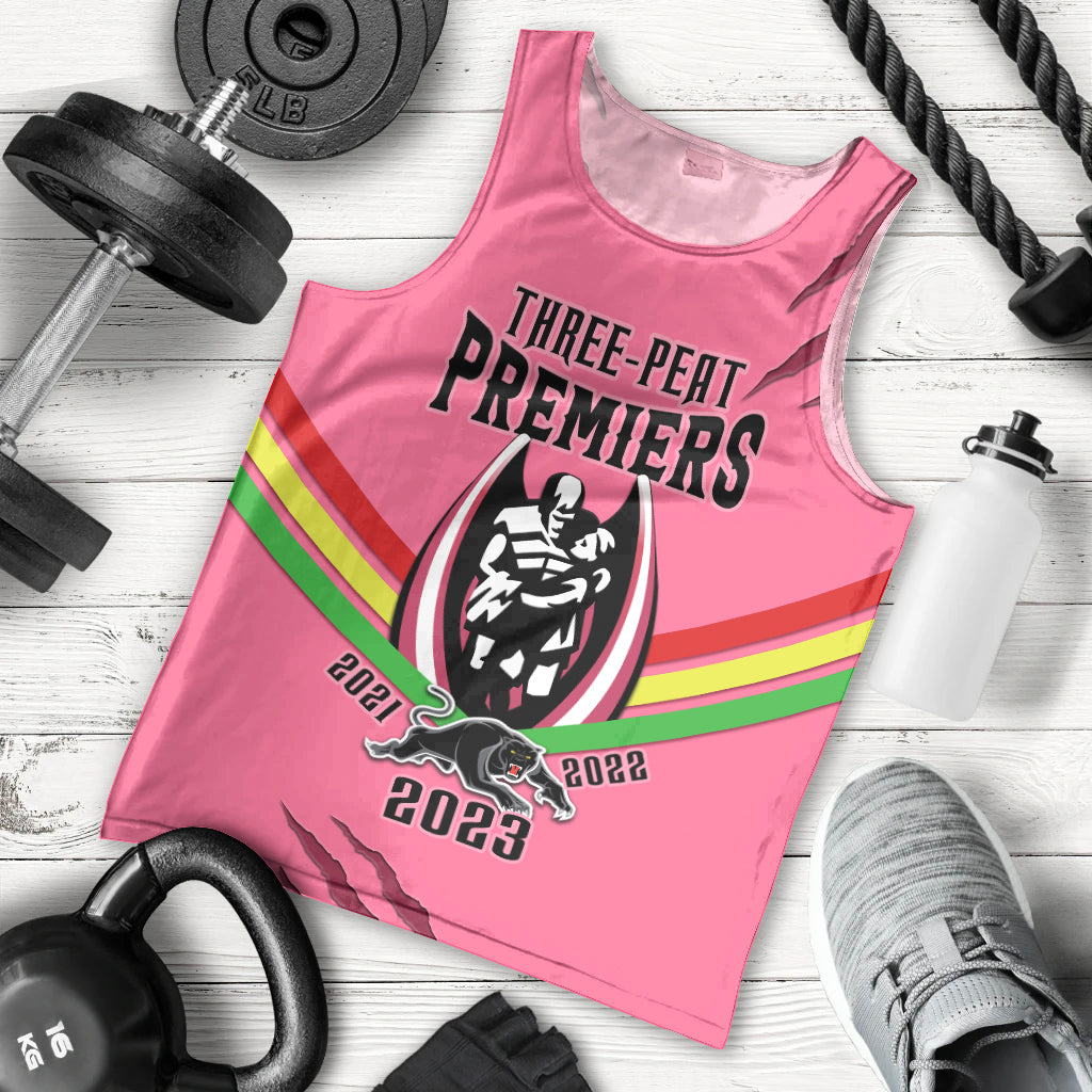 Personalised NRL Panthers Men Tank Top Premiers 2023 Three Peat Proud Of Our Boys Pink - Vibe Hoodie Shop