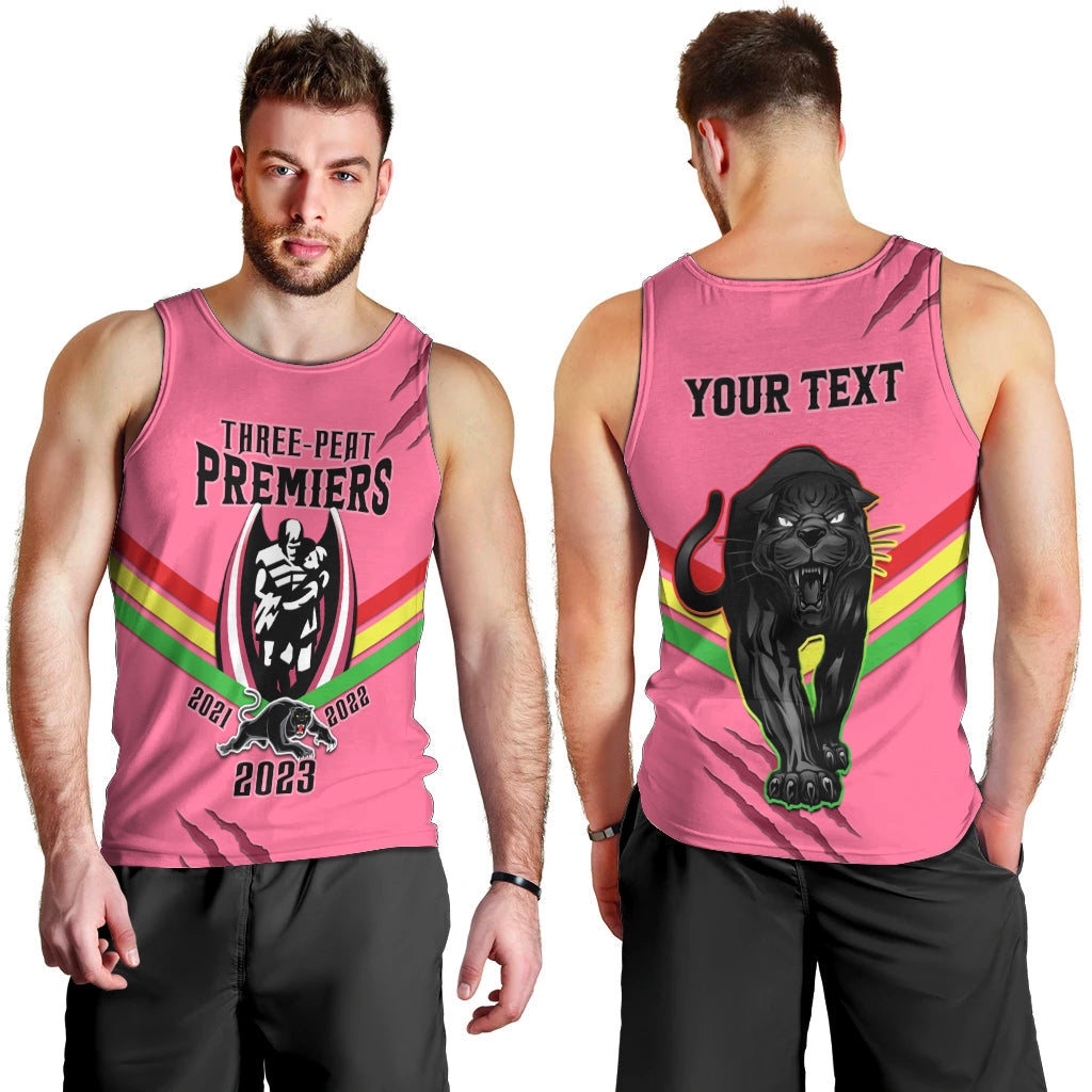 Personalised NRL Panthers Men Tank Top Premiers 2023 Three Peat Proud Of Our Boys Pink - Vibe Hoodie Shop