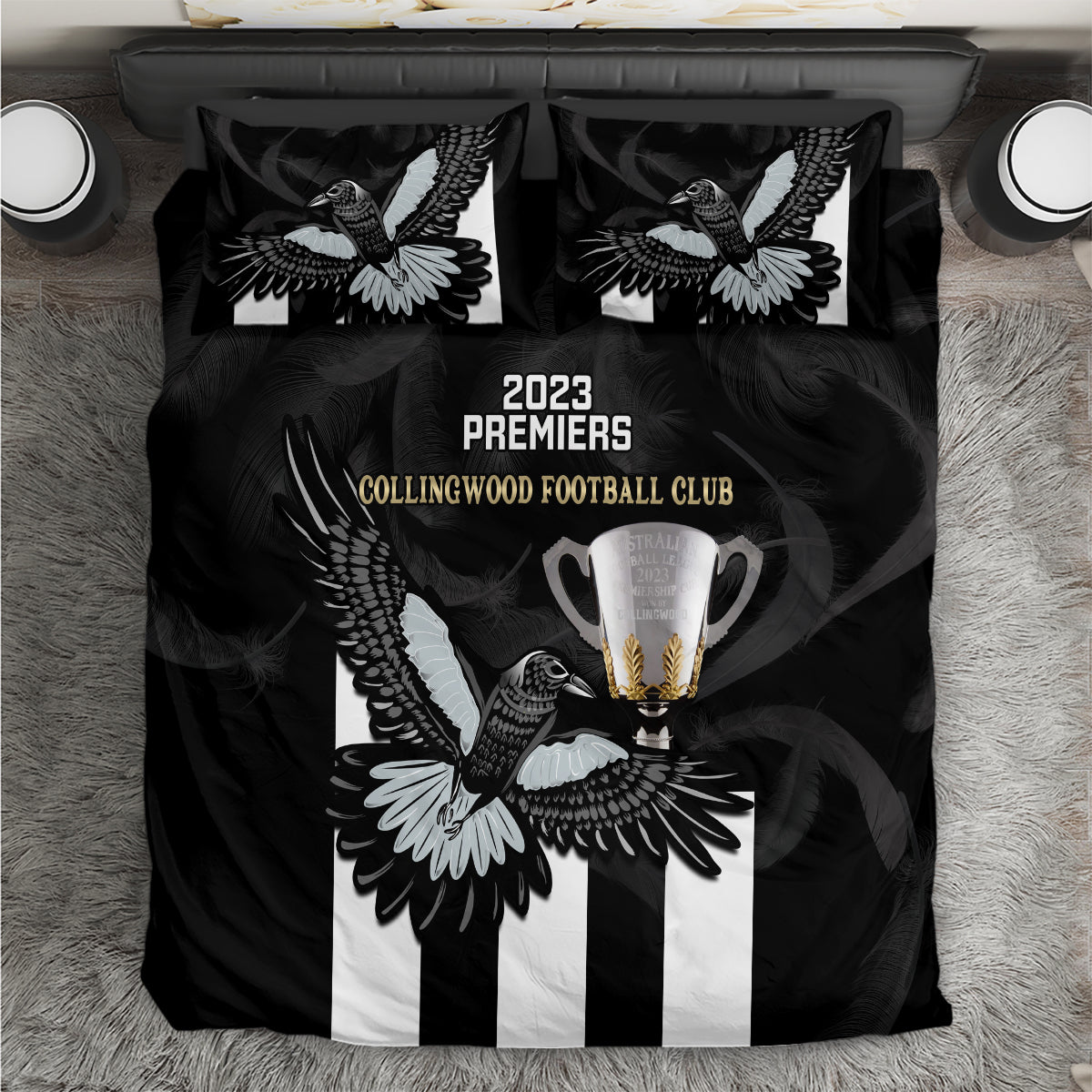 AFL Collingwood Bedding Set Magpies Premiers 2023 With Trophy Proud - Vibe Hoodie Shop