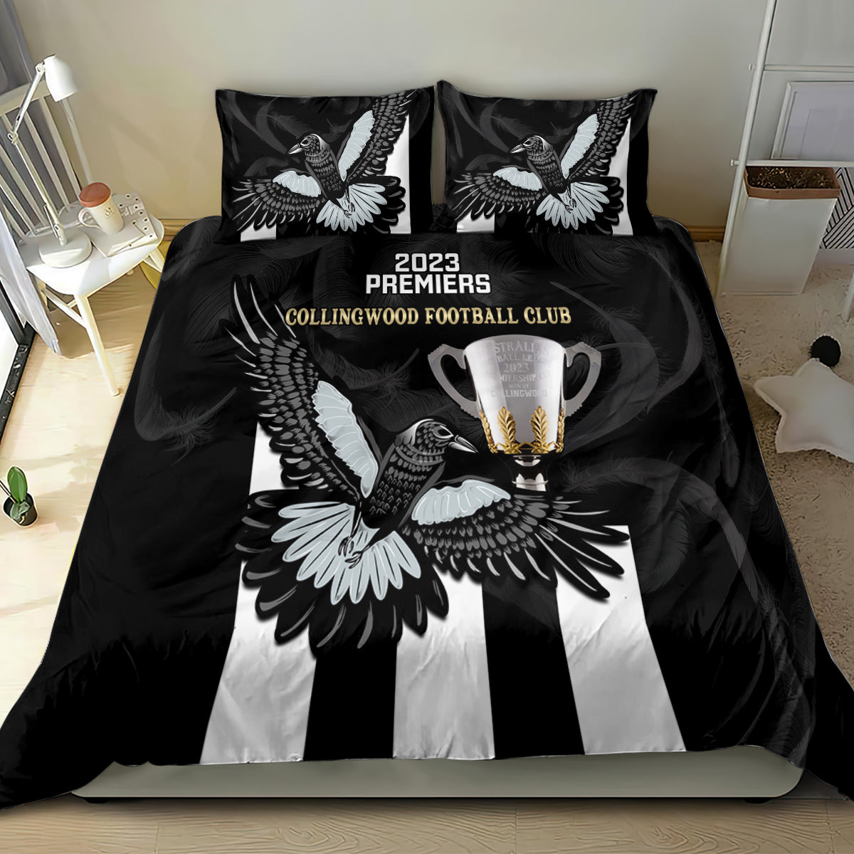 AFL Collingwood Bedding Set Magpies Premiers 2023 With Trophy Proud - Vibe Hoodie Shop