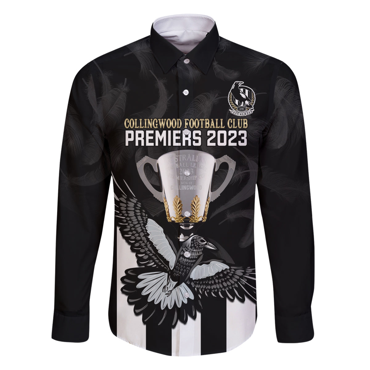 afl-collingwood-family-matching-long-sleeve-bodycon-dress-and-hawaiian-shirt-magpies-premiers-2023-with-trophy-proud