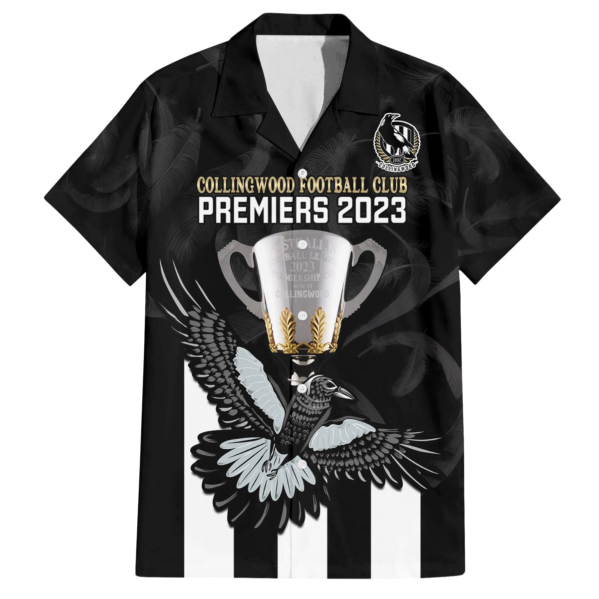 afl-collingwood-family-matching-off-shoulder-short-dress-and-hawaiian-shirt-magpies-premiers-2023-with-trophy-proud