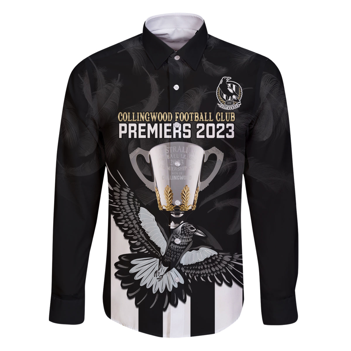 afl-collingwood-family-matching-puletasi-dress-and-hawaiian-shirt-magpies-premiers-2023-with-trophy-proud