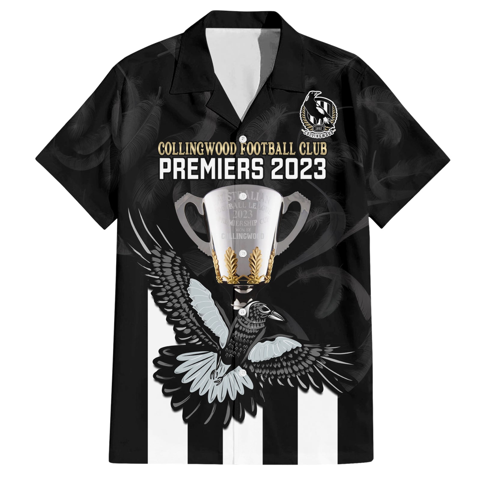 AFL Collingwood Hawaiian Shirt Magpies Premiers 2023 With Trophy Proud - Vibe Hoodie Shop