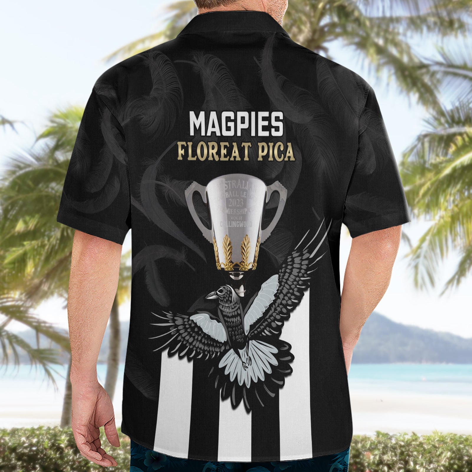 AFL Collingwood Hawaiian Shirt Magpies Premiers 2023 With Trophy Proud - Vibe Hoodie Shop