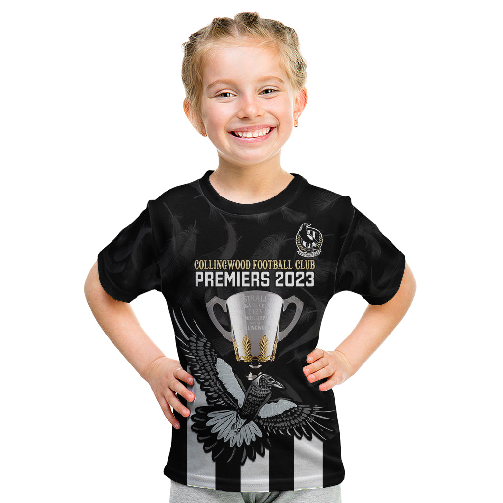 AFL Collingwood Kid T Shirt Magpies Premiers 2023 With Trophy Proud - Vibe Hoodie Shop