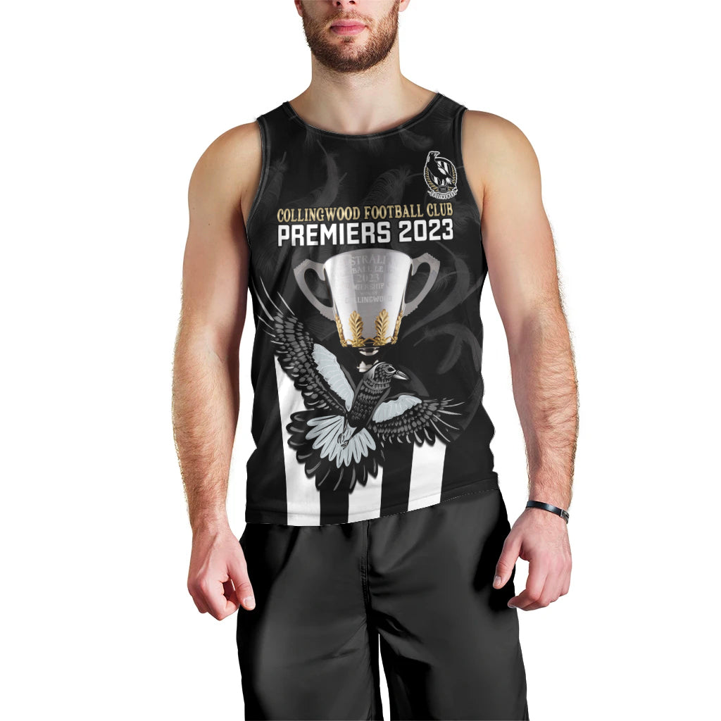 AFL Collingwood Men Tank Top Magpies Premiers 2023 With Trophy Proud - Vibe Hoodie Shop