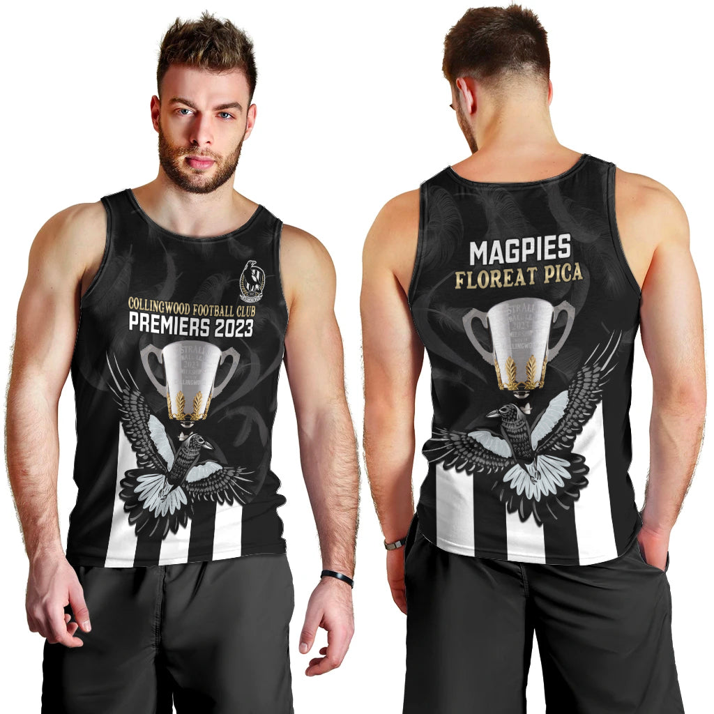 AFL Collingwood Men Tank Top Magpies Premiers 2023 With Trophy Proud - Vibe Hoodie Shop