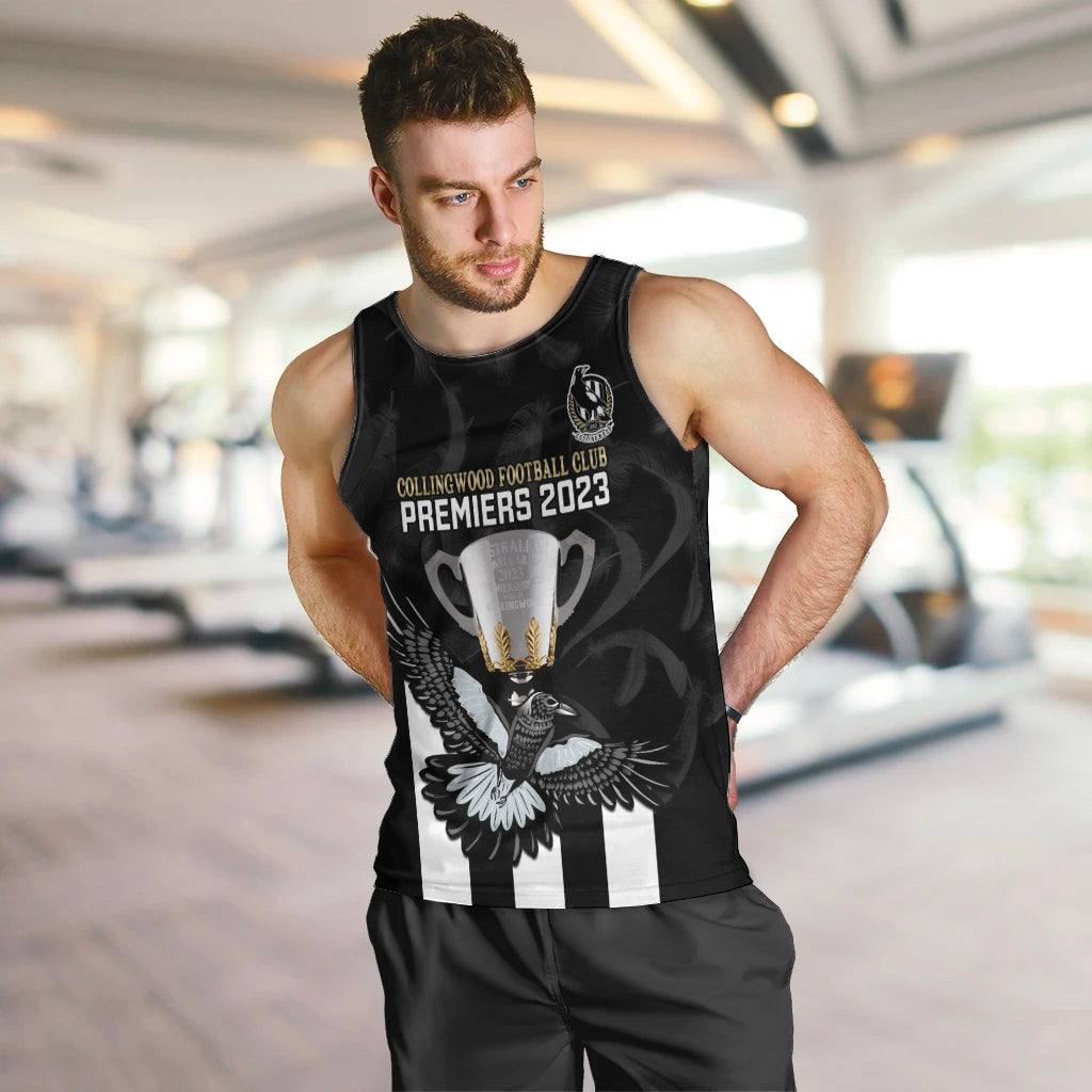 AFL Collingwood Men Tank Top Magpies Premiers 2023 With Trophy Proud - Vibe Hoodie Shop