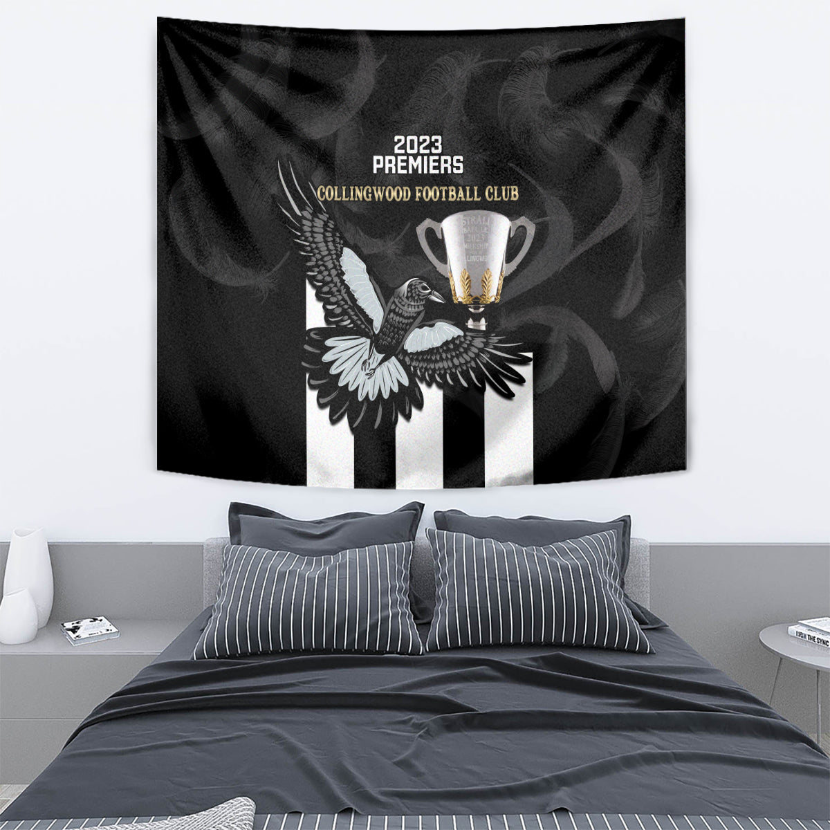 AFL Collingwood Tapestry Magpies Premiers 2023 With Trophy Proud - Vibe Hoodie Shop