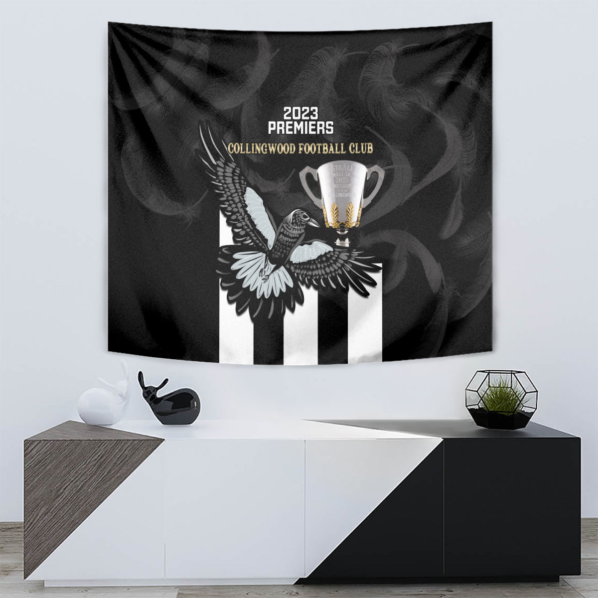 AFL Collingwood Tapestry Magpies Premiers 2023 With Trophy Proud - Vibe Hoodie Shop