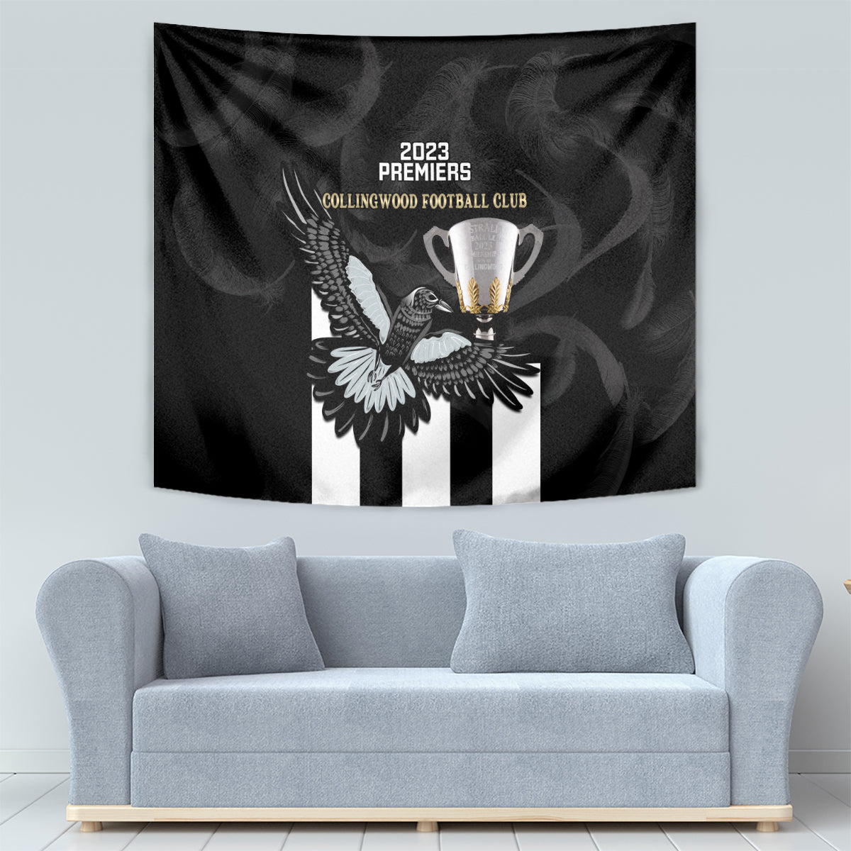 AFL Collingwood Tapestry Magpies Premiers 2023 With Trophy Proud - Vibe Hoodie Shop