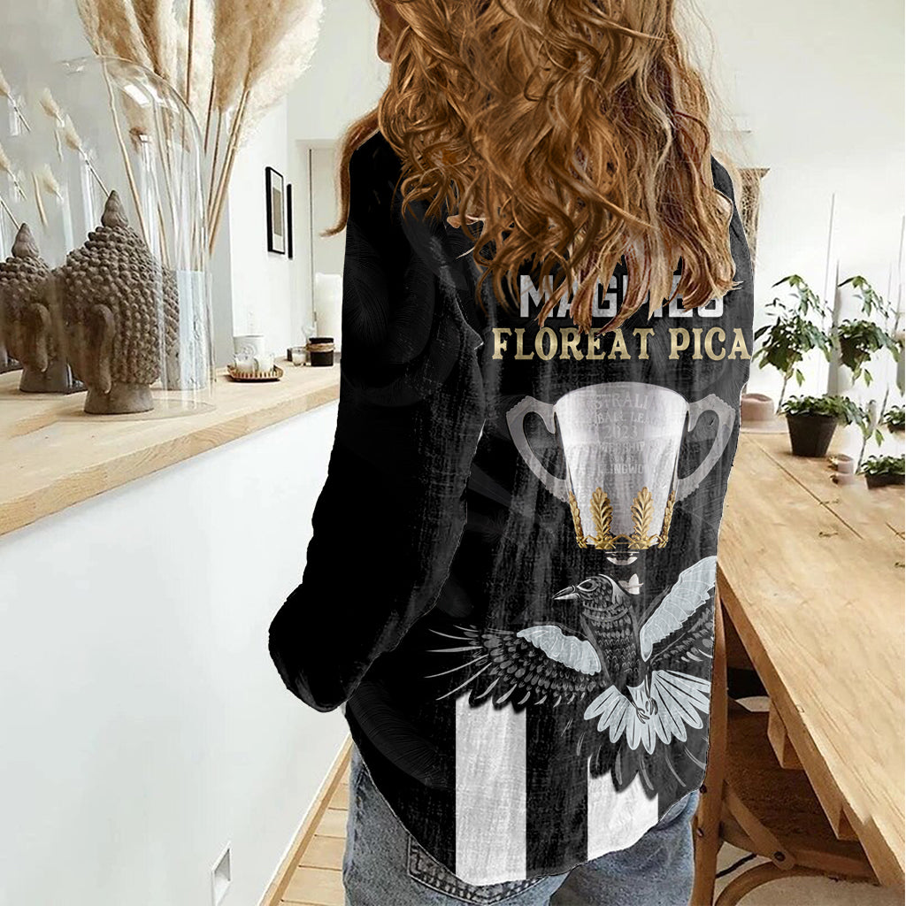 AFL Collingwood Women Casual Shirt Magpies Premiers 2023 With Trophy Proud - Vibe Hoodie Shop