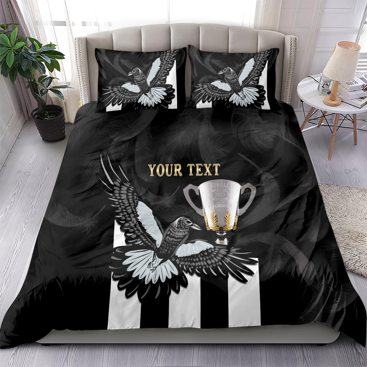 Personalised AFL Collingwood Bedding Set Magpies Premiers 2023 With Trophy Proud - Vibe Hoodie Shop