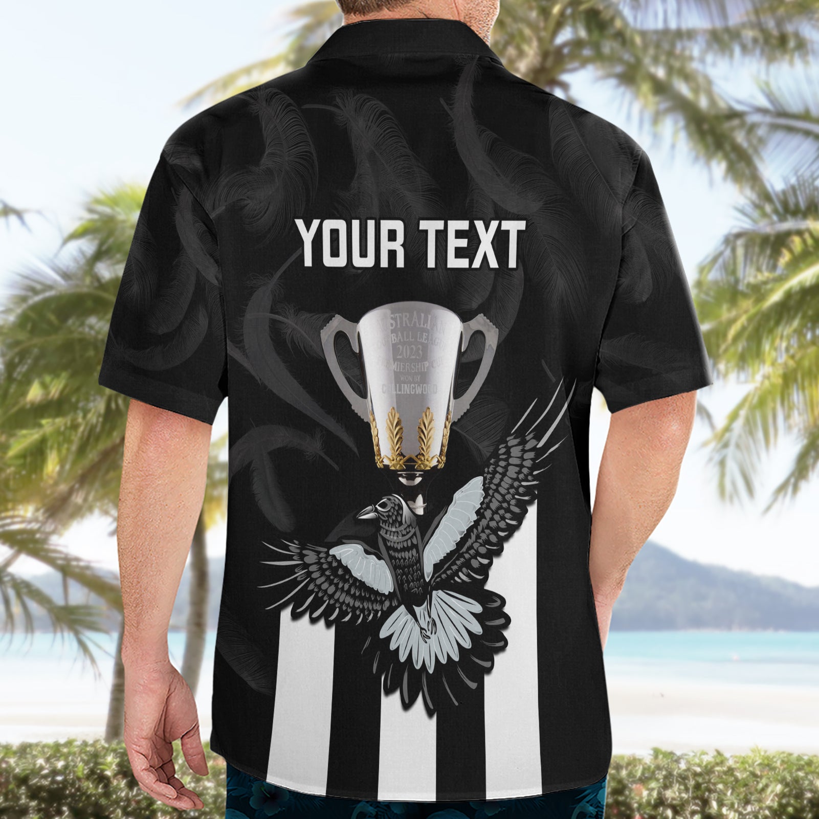 Personalised AFL Collingwood Hawaiian Shirt Magpies Premiers 2023 With Trophy Proud - Vibe Hoodie Shop
