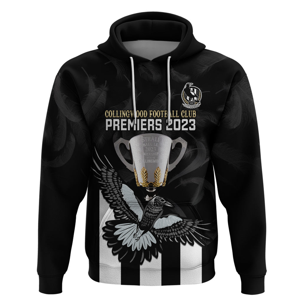 Personalised AFL Collingwood Hoodie Magpies Premiers 2023 With Trophy Proud - Vibe Hoodie Shop