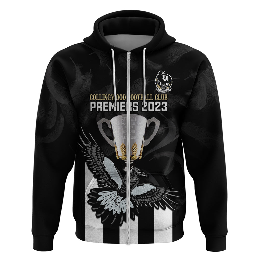 Personalised AFL Collingwood Hoodie Magpies Premiers 2023 With Trophy Proud - Vibe Hoodie Shop