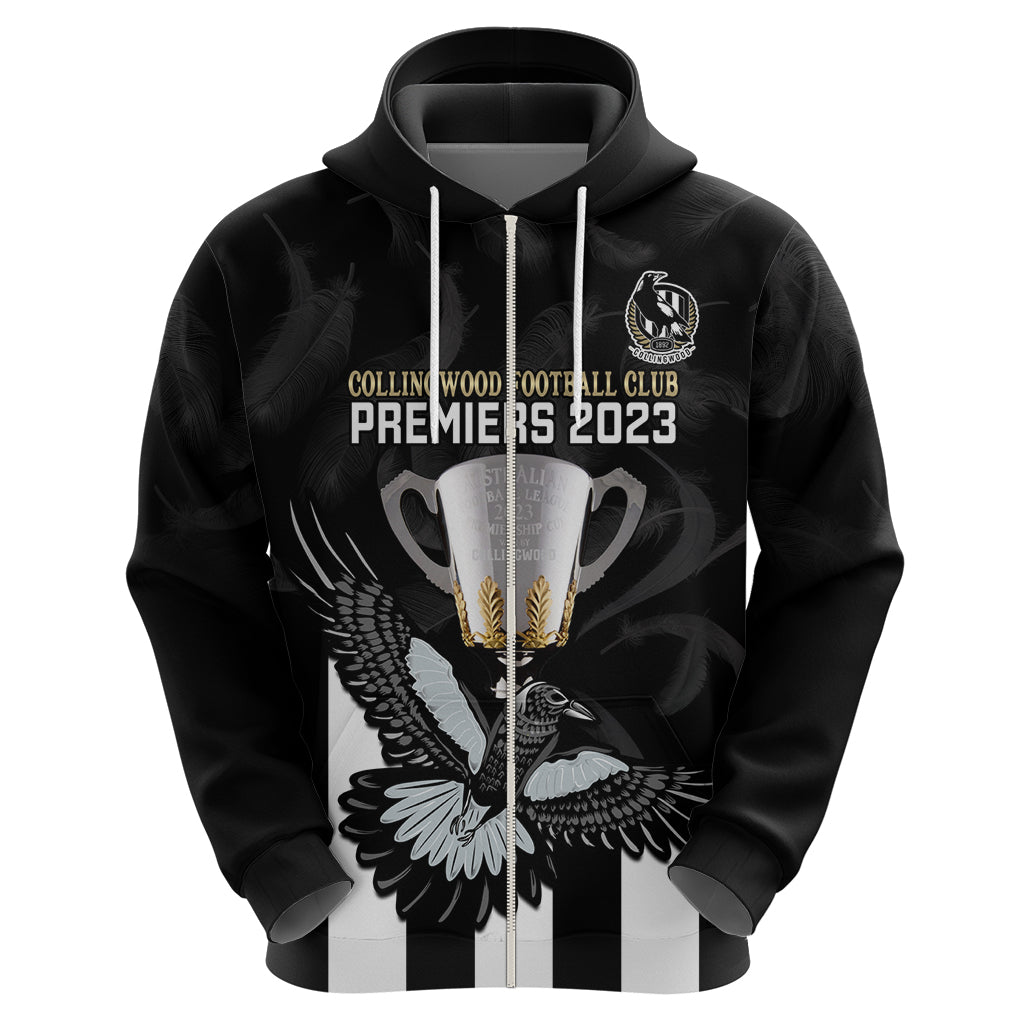 Personalised AFL Collingwood Hoodie Magpies Premiers 2023 With Trophy Proud - Vibe Hoodie Shop