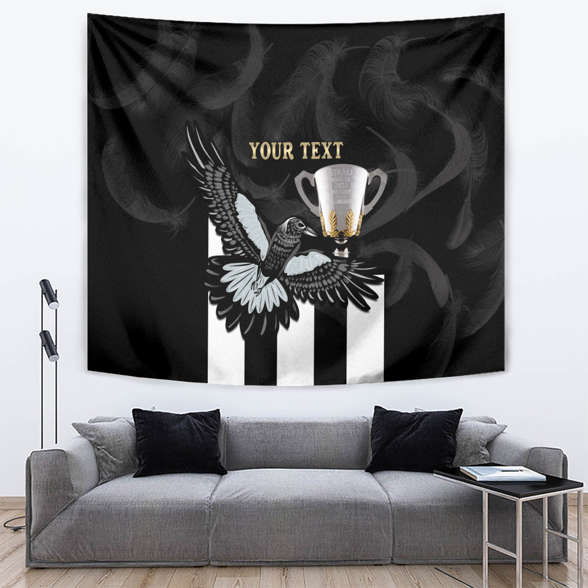 Personalised AFL Collingwood Tapestry Magpies Premiers 2023 With Trophy Proud - Vibe Hoodie Shop