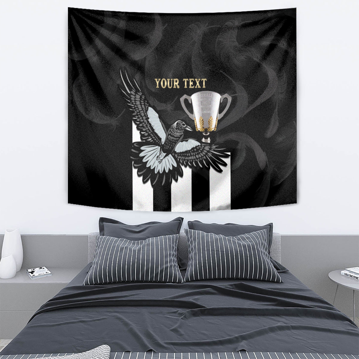 Personalised AFL Collingwood Tapestry Magpies Premiers 2023 With Trophy Proud - Vibe Hoodie Shop