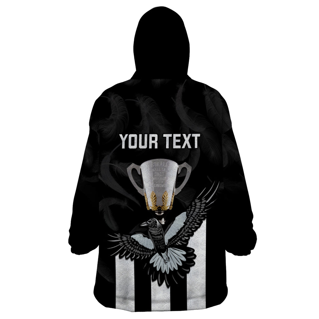 Personalised AFL Collingwood Wearable Blanket Hoodie Magpies Premiers 2023 With Trophy Proud - Vibe Hoodie Shop