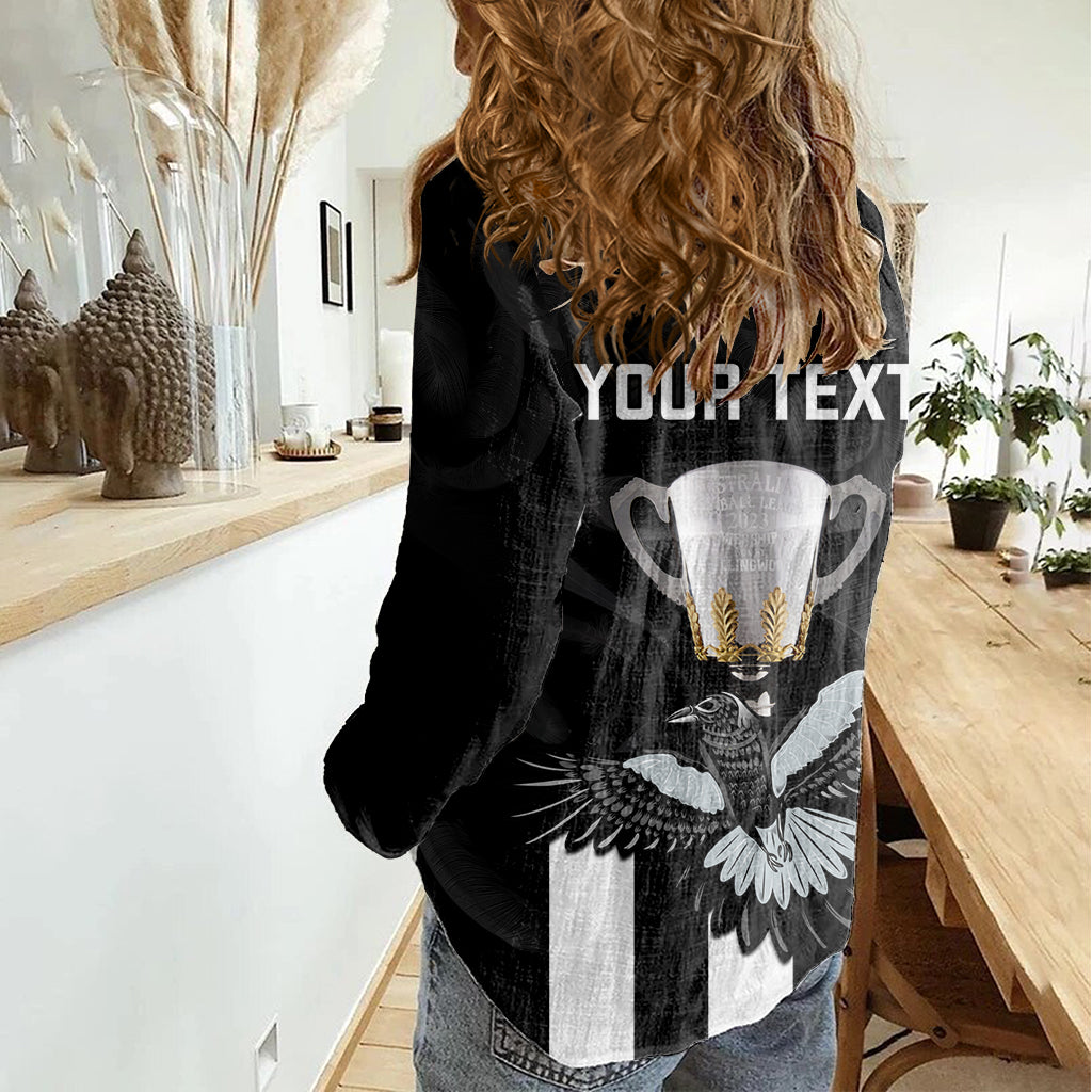Personalised AFL Collingwood Women Casual Shirt Magpies Premiers 2023 With Trophy Proud - Vibe Hoodie Shop