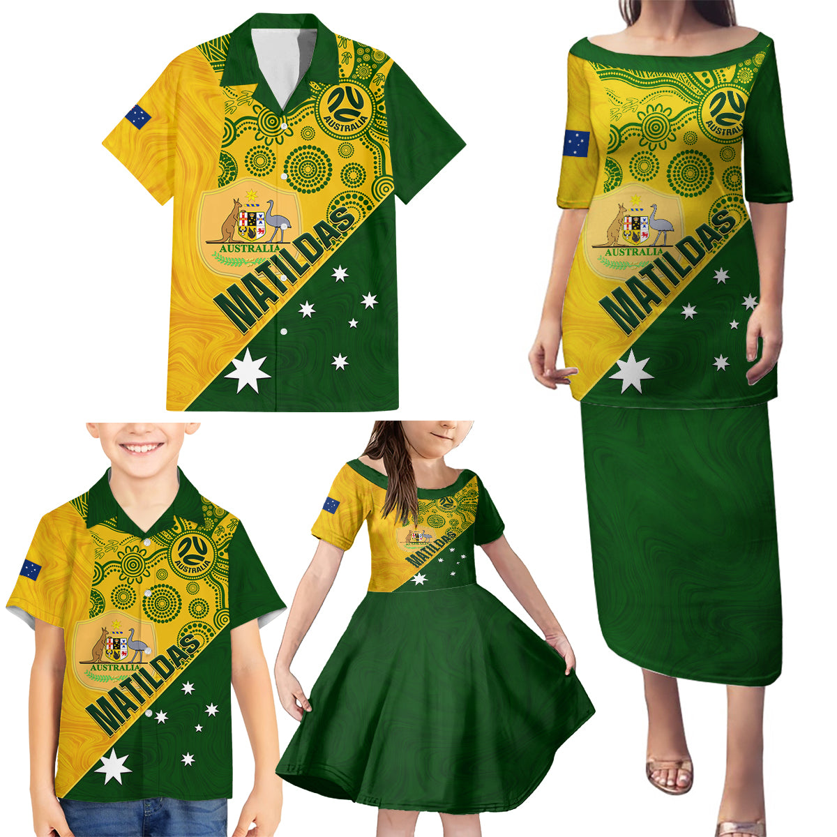 custom-matildas-soccer-family-matching-puletasi-dress-and-hawaiian-shirt-australian-indigenous-national-color