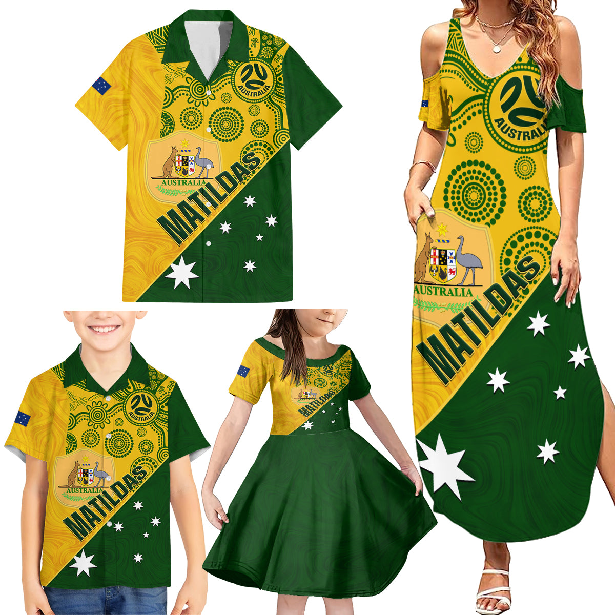 custom-matildas-soccer-family-matching-summer-maxi-dress-and-hawaiian-shirt-australian-indigenous-national-color