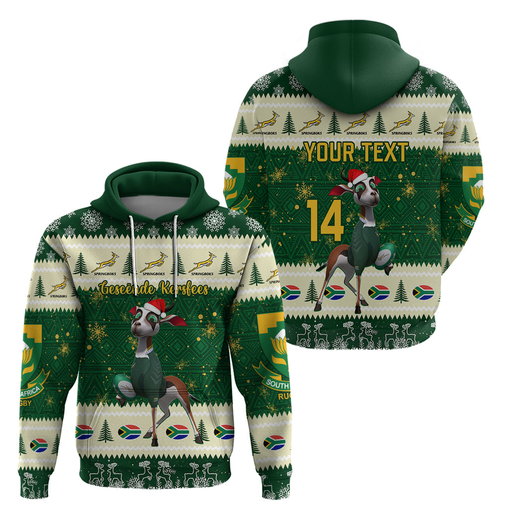 Custom South Africa Rugby Christmas Hoodie Geseende Kersfees Springboks African Pattern - Vibe Hoodie Shop