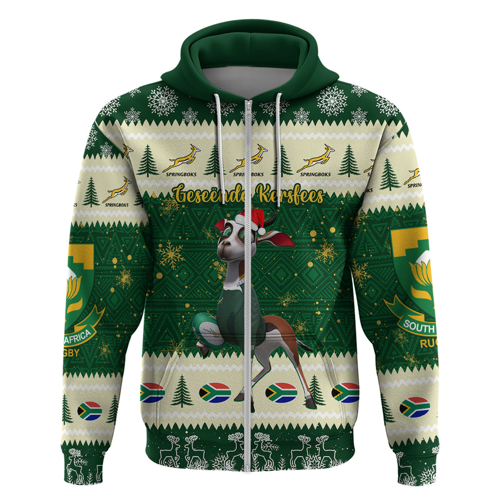 Custom South Africa Rugby Christmas Hoodie Geseende Kersfees Springboks African Pattern - Vibe Hoodie Shop