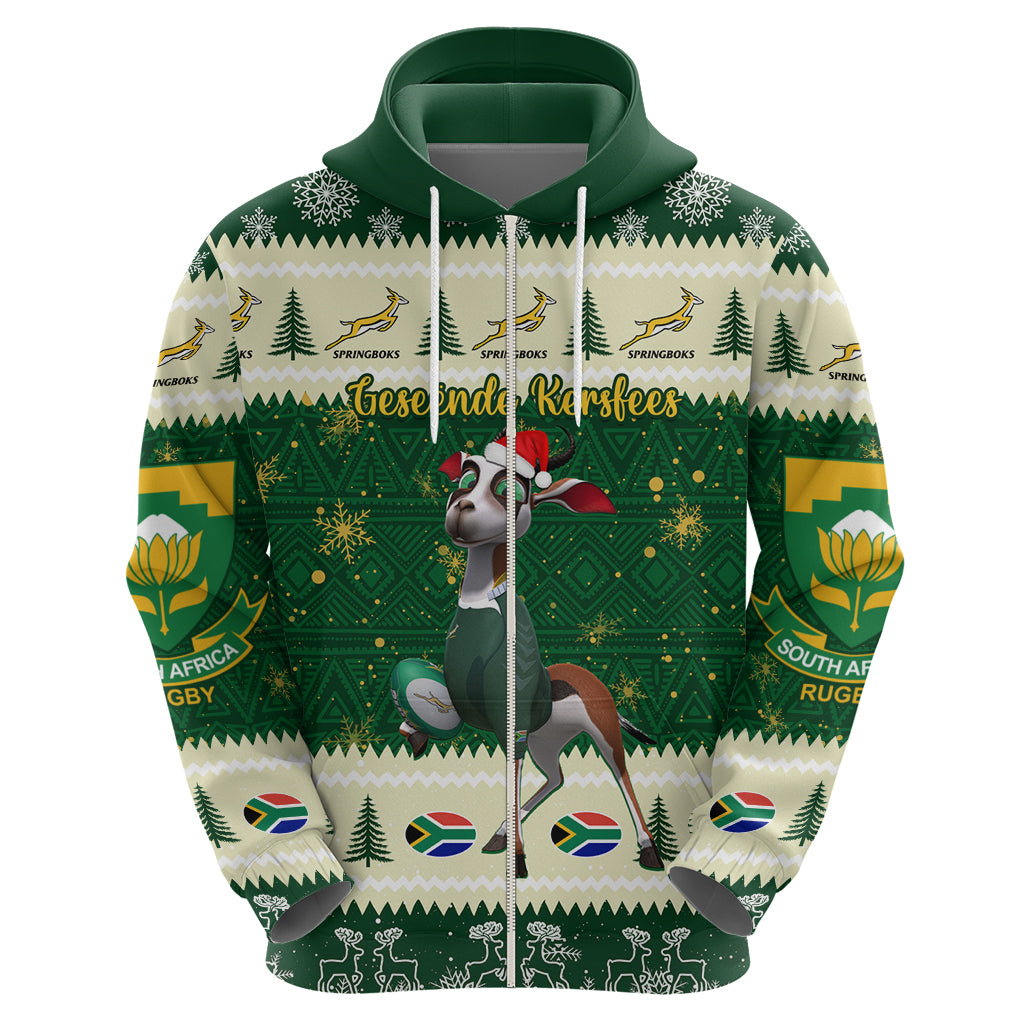Custom South Africa Rugby Christmas Hoodie Geseende Kersfees Springboks African Pattern - Vibe Hoodie Shop