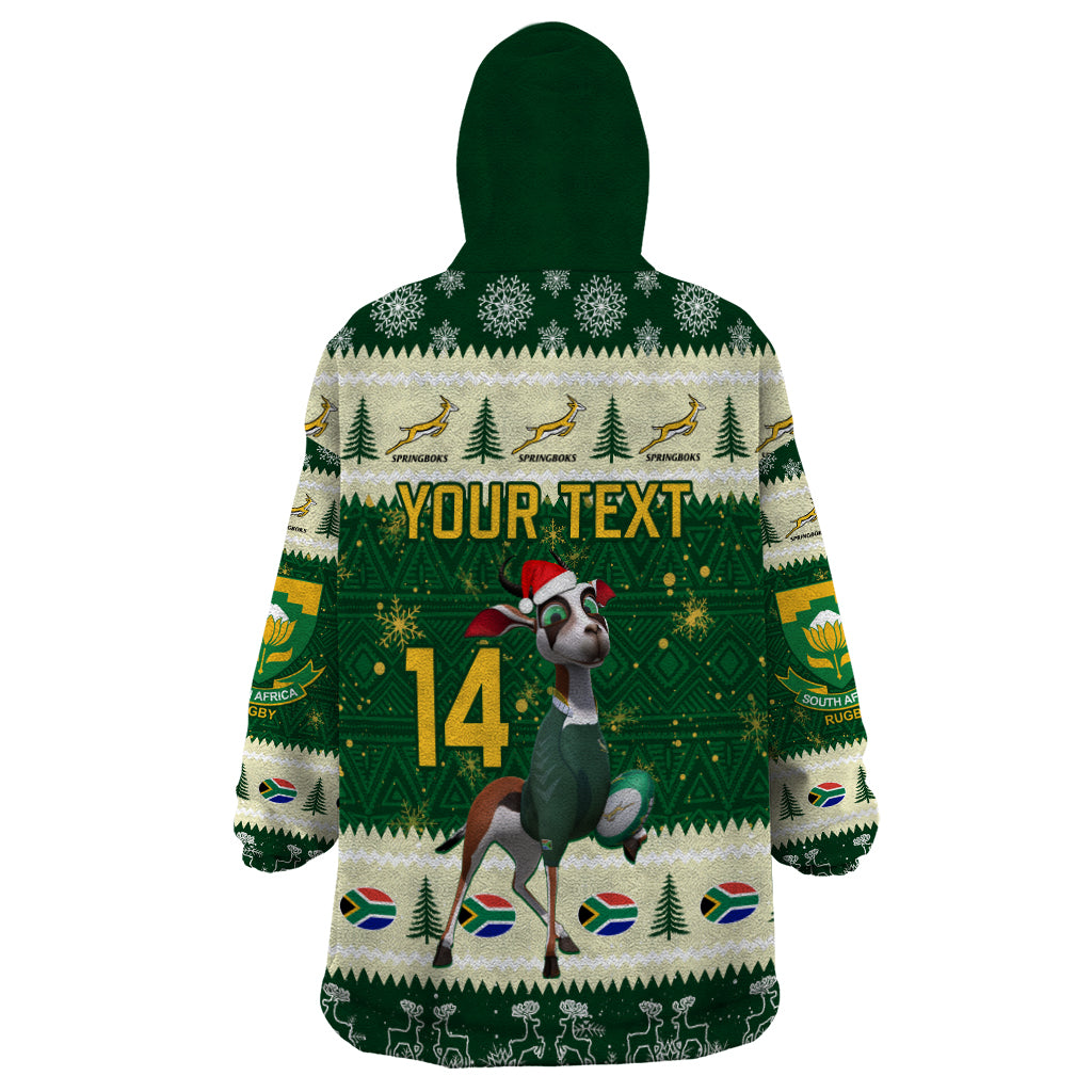 Custom South Africa Rugby Christmas Wearable Blanket Hoodie Geseende Kersfees Springboks African Pattern - Vibe Hoodie Shop