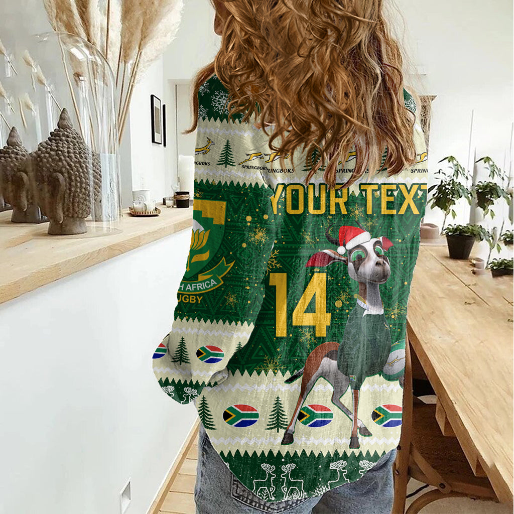 Custom South Africa Rugby Christmas Women Casual Shirt Geseende Kersfees Springboks African Pattern - Vibe Hoodie Shop