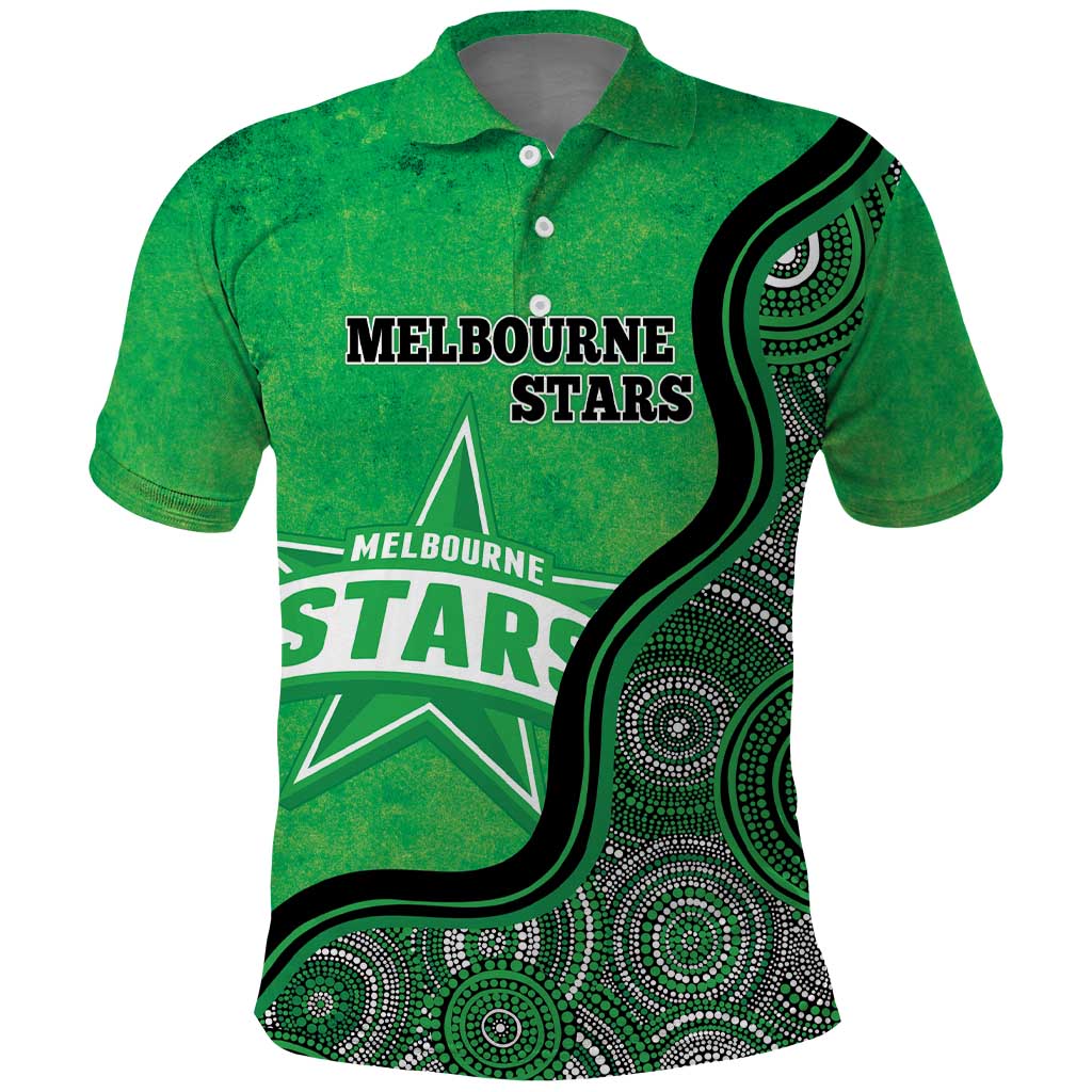 Custom Melbourne Stars Polo Shirt Indigenous Art - Grunge Style - Vibe Hoodie Shop