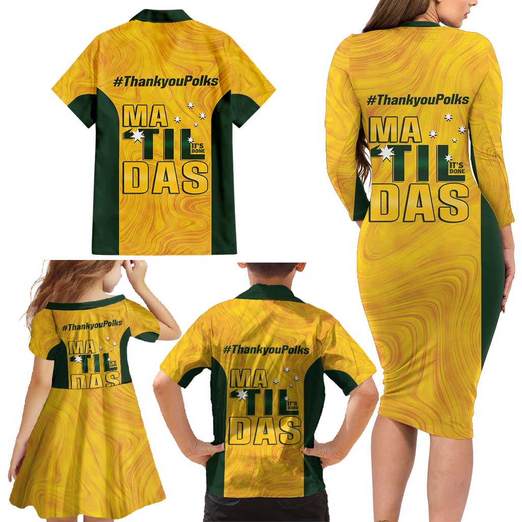 Polkinghorne Australia Matildas Family Matching Long Sleeve Bodycon Dress and Hawaiian Shirt 2024 Thank You Polks